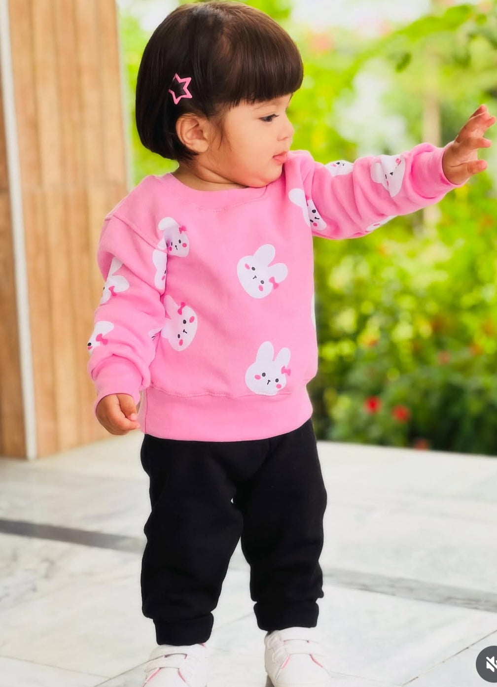 0001 Pink with Small Rabit Sweat Shirt with Black Trouser for Kids