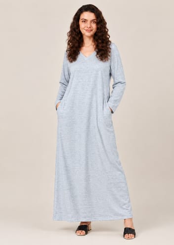 0000 Hazel Grey V-Neck Fluid Long Tees for Woman (Two sides Pockets)
