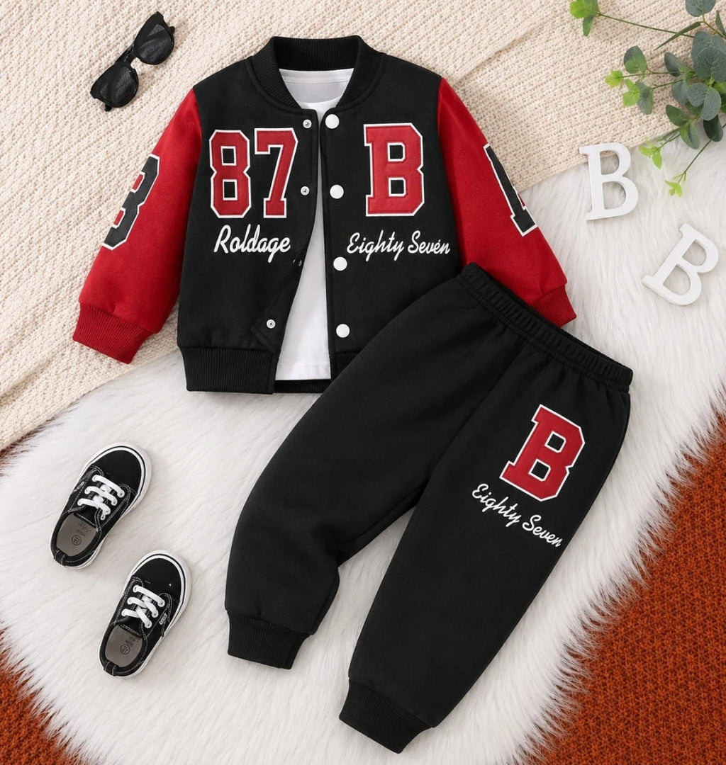 Black and Red 87 B Printed Varsity Tracksuit