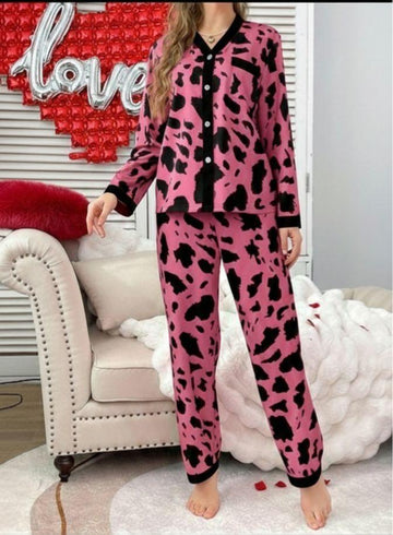0000 Shocking Pink With Black Cheetah Printed Front Button Style For Her