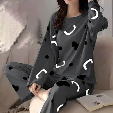 005 Grey Cloud Printed Full Sleeves T-shirt With Printed Trouser Suit