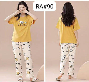 060 Yellow Clouds Printed Half Sleeves T-shirt With Printed Trouser