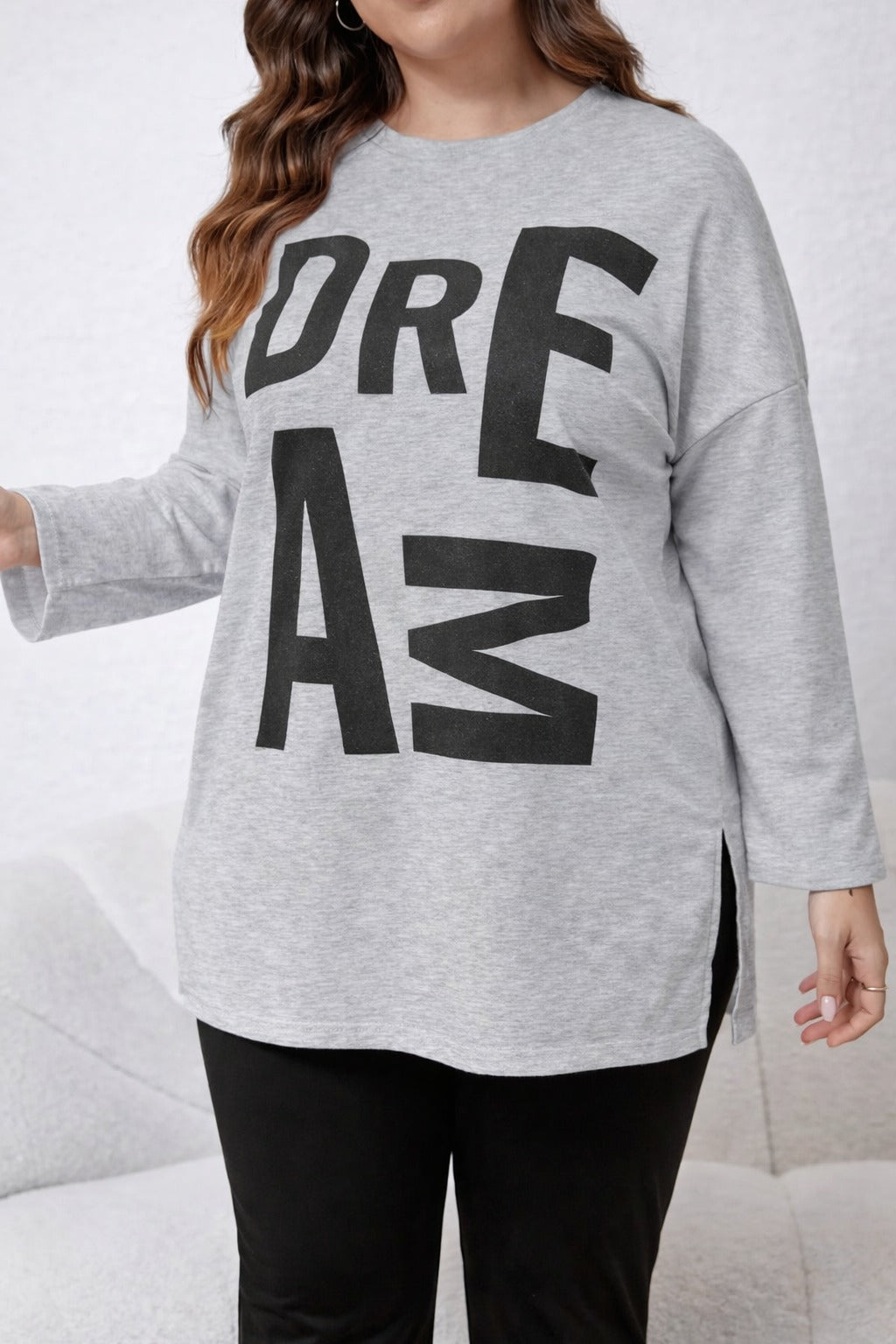 0000 Grey Dream Printed Full Sleeves T-shirt With Black Plain Pajama Suit