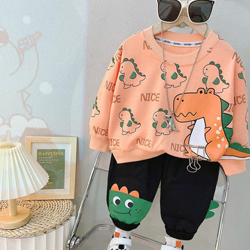 00000 Orange Dinosour Print Kids Track Suit