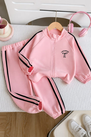 0000 Pink Sporty Zipper Kids Tracksuit