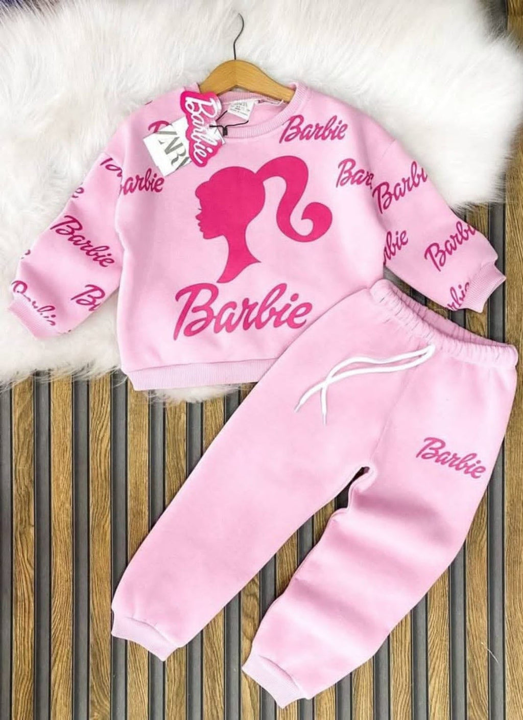 Baby Pink Barbie Printed Kids Tracksuit