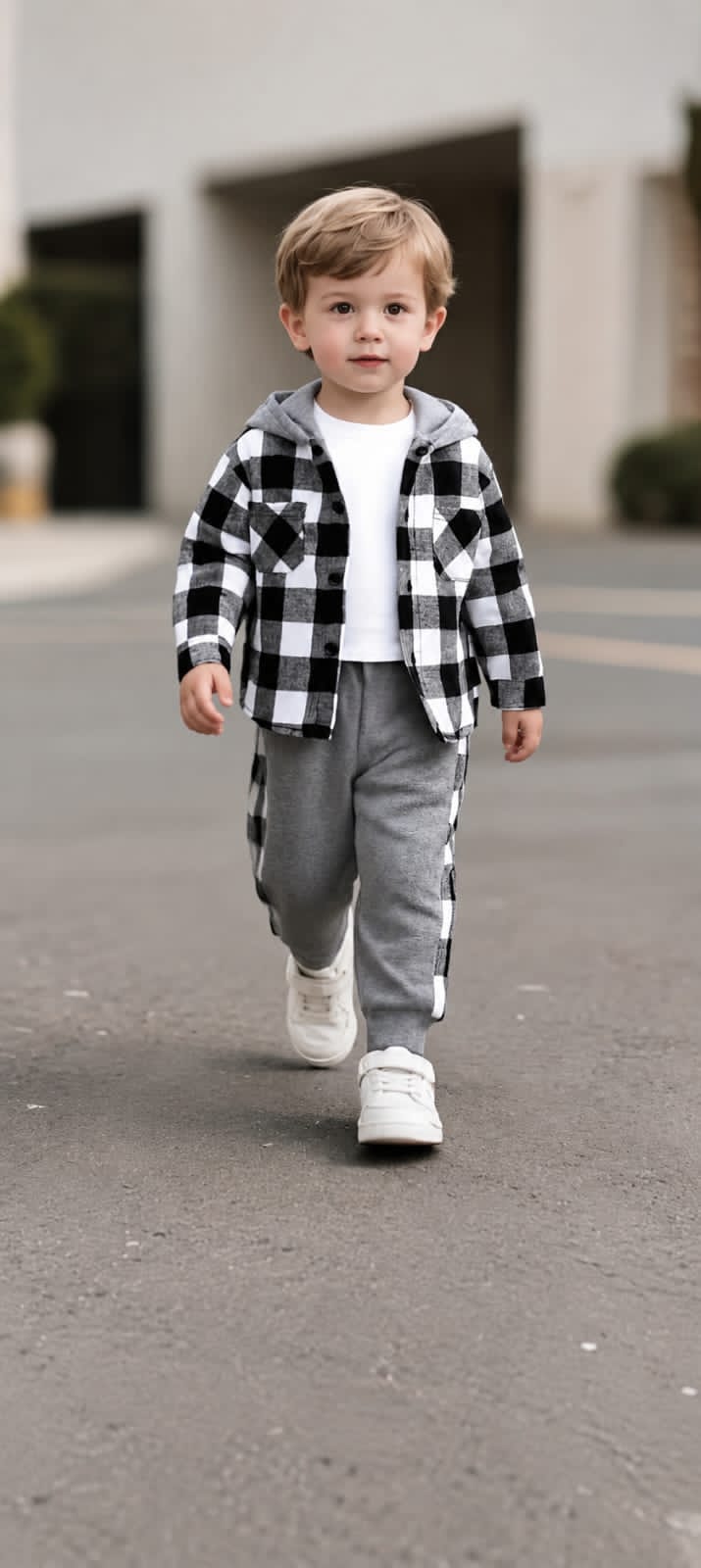 0000 Urban Plaid Hooded Kids Tracksuit