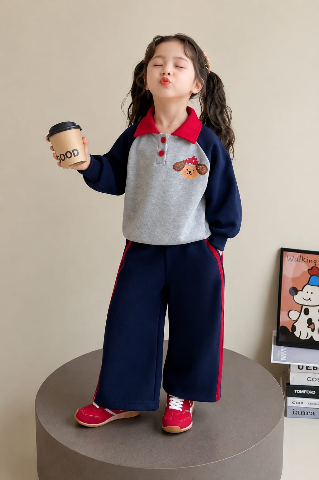 0000 Navy Blue Grey Puppy Kids Tracksuit