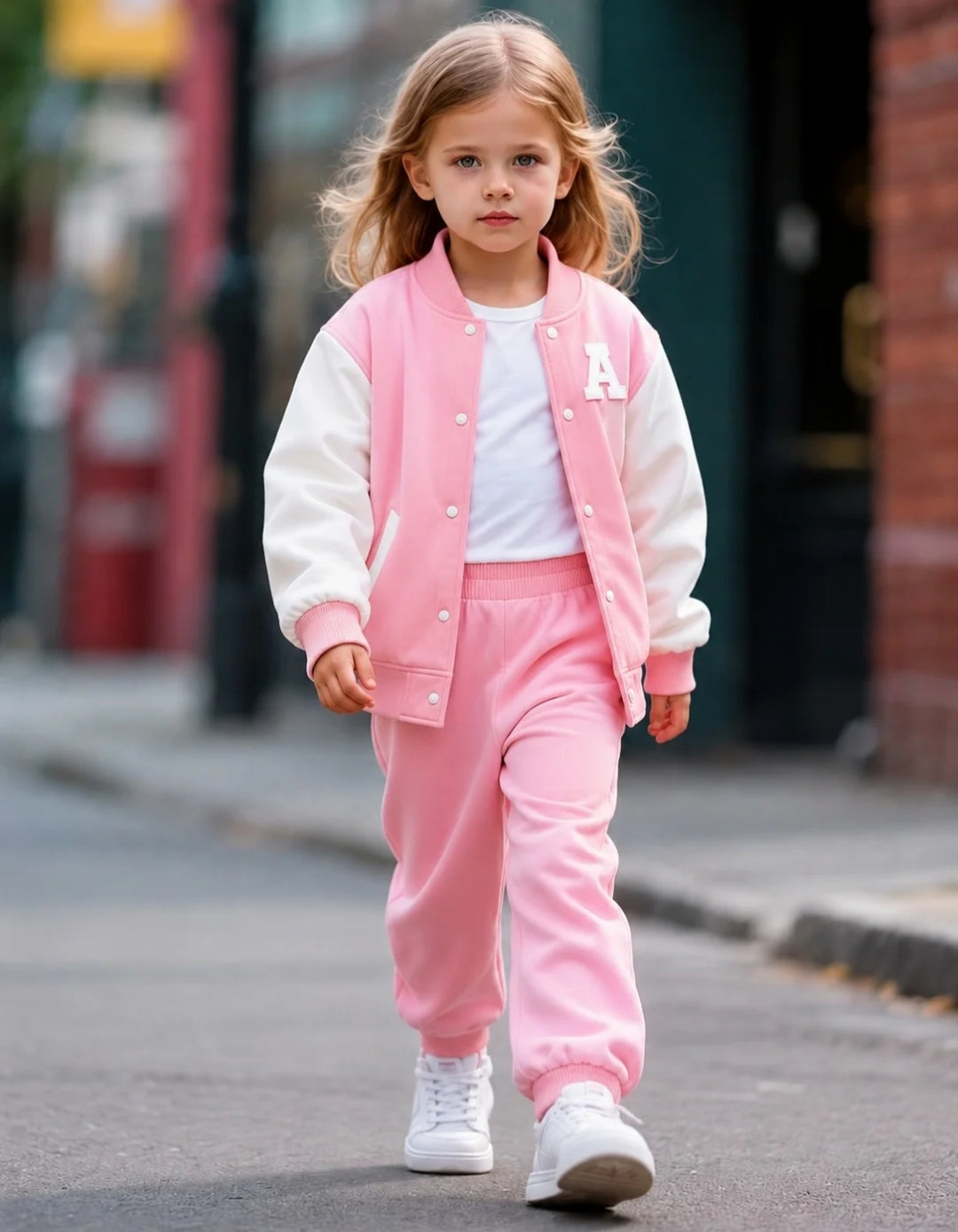 Baby Pink A Printed Varsity Fleece Tracksuit