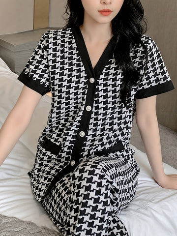 0000 Black and White Small Check Printed Front Button Style For Her