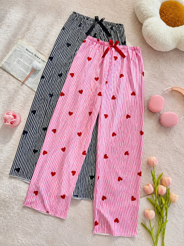 0000 Pack of 2 Black And Pink Lining Hearts Printed Plazzo for her